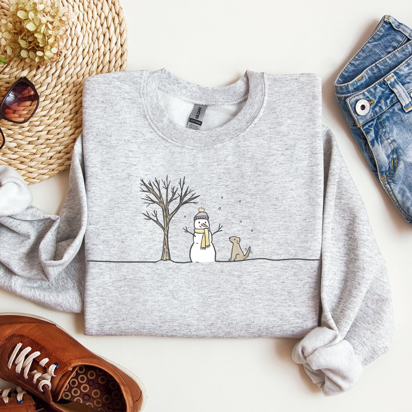 Snowman, Dog, Christmas, Winter, Santa, Xmas, Snow Sweatshirt
