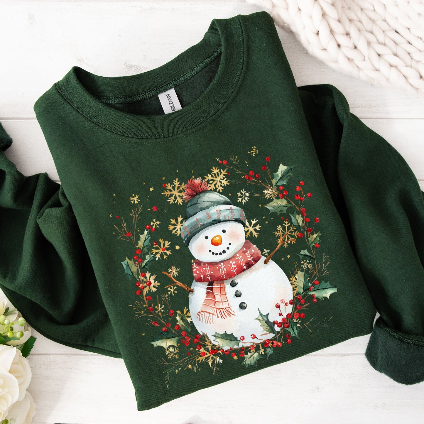 Snowman, Wreath, Christmas Botanical, Holly, Santa, Cute Sweatshirt
