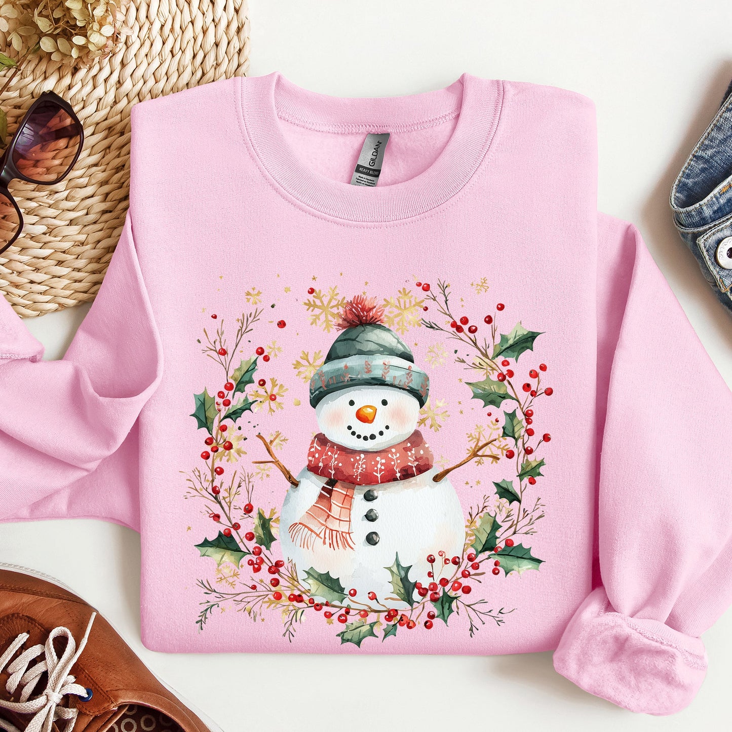 Snowman, Wreath, Christmas Botanical, Holly, Santa, Cute Sweatshirt