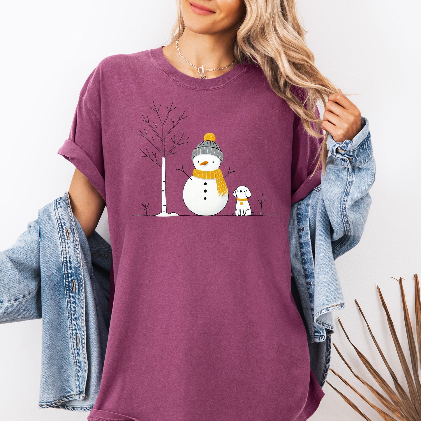 Snowman and Dog, Cute, Winter, Tree, Christmas, Snow Tshirt Comfort Colors T-Shirt