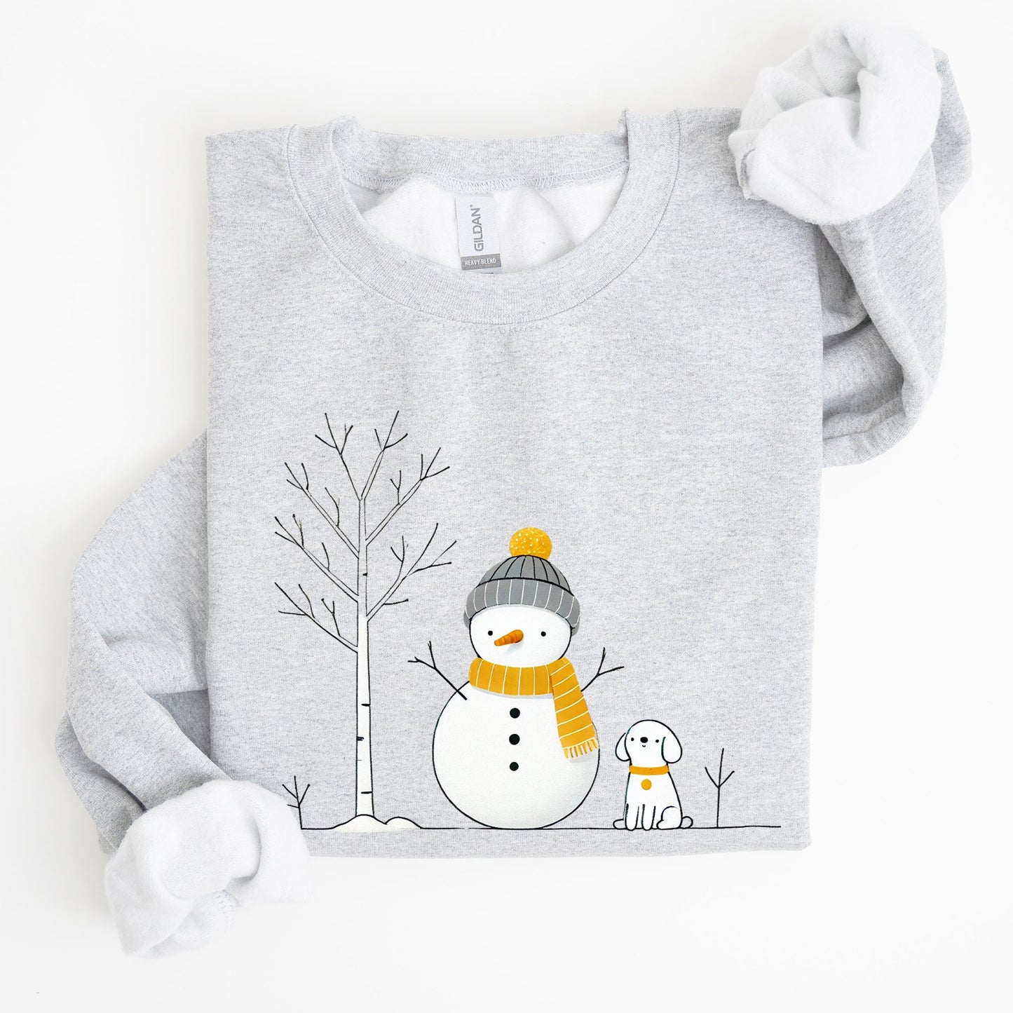 Snowman and Dog, Cute, Winter, Tree, Christmas, Snow Sweatshirt