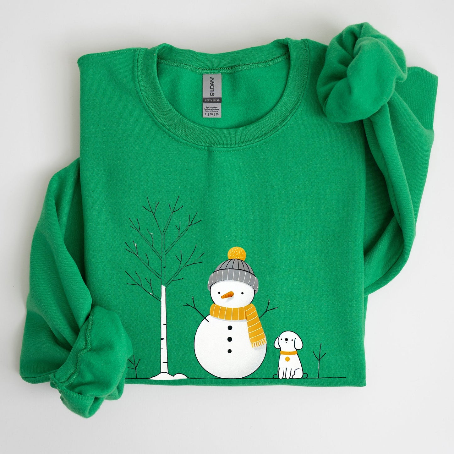 Snowman and Dog, Cute, Winter, Tree, Christmas, Snow Sweatshirt