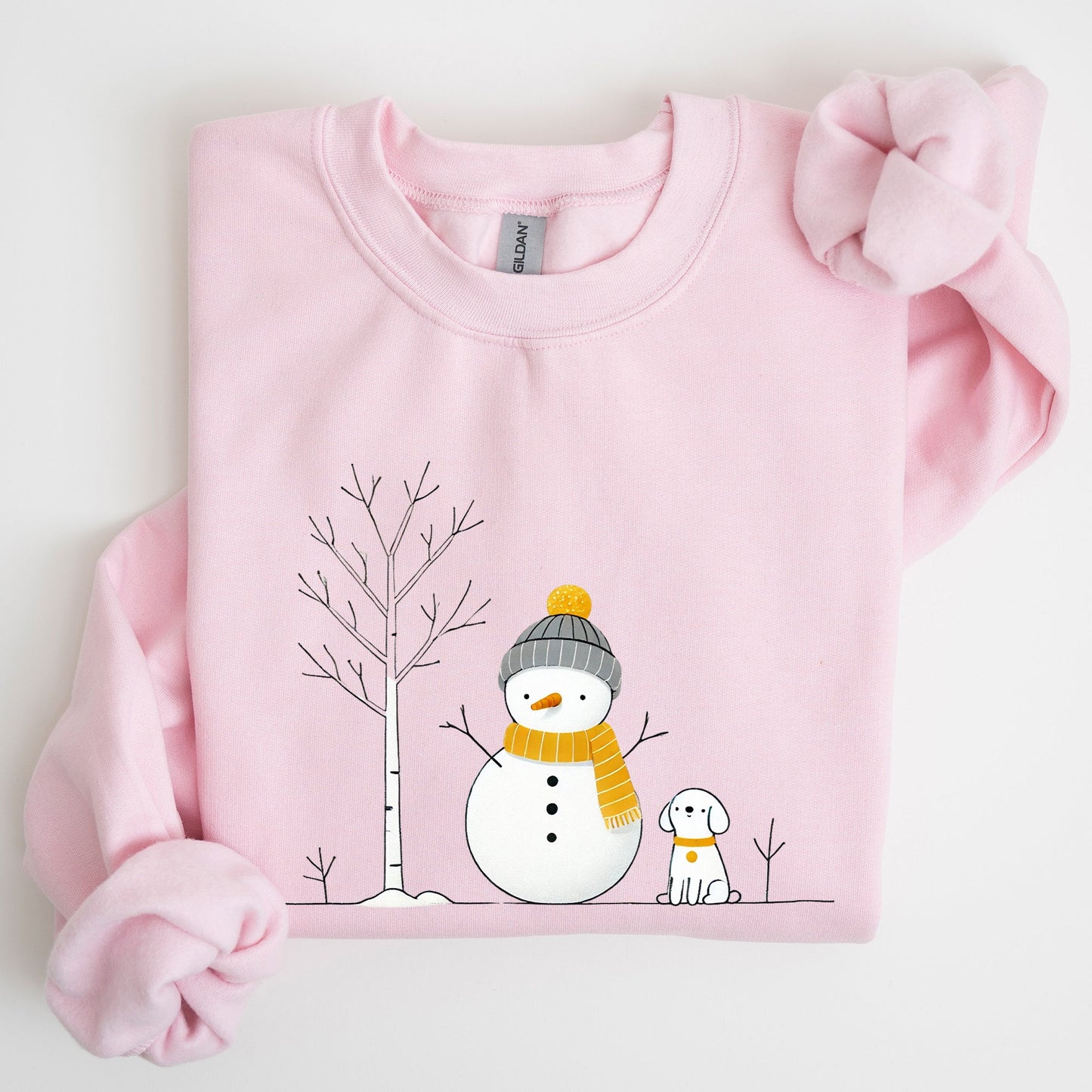 Snowman and Dog, Cute, Winter, Tree, Christmas, Snow Sweatshirt