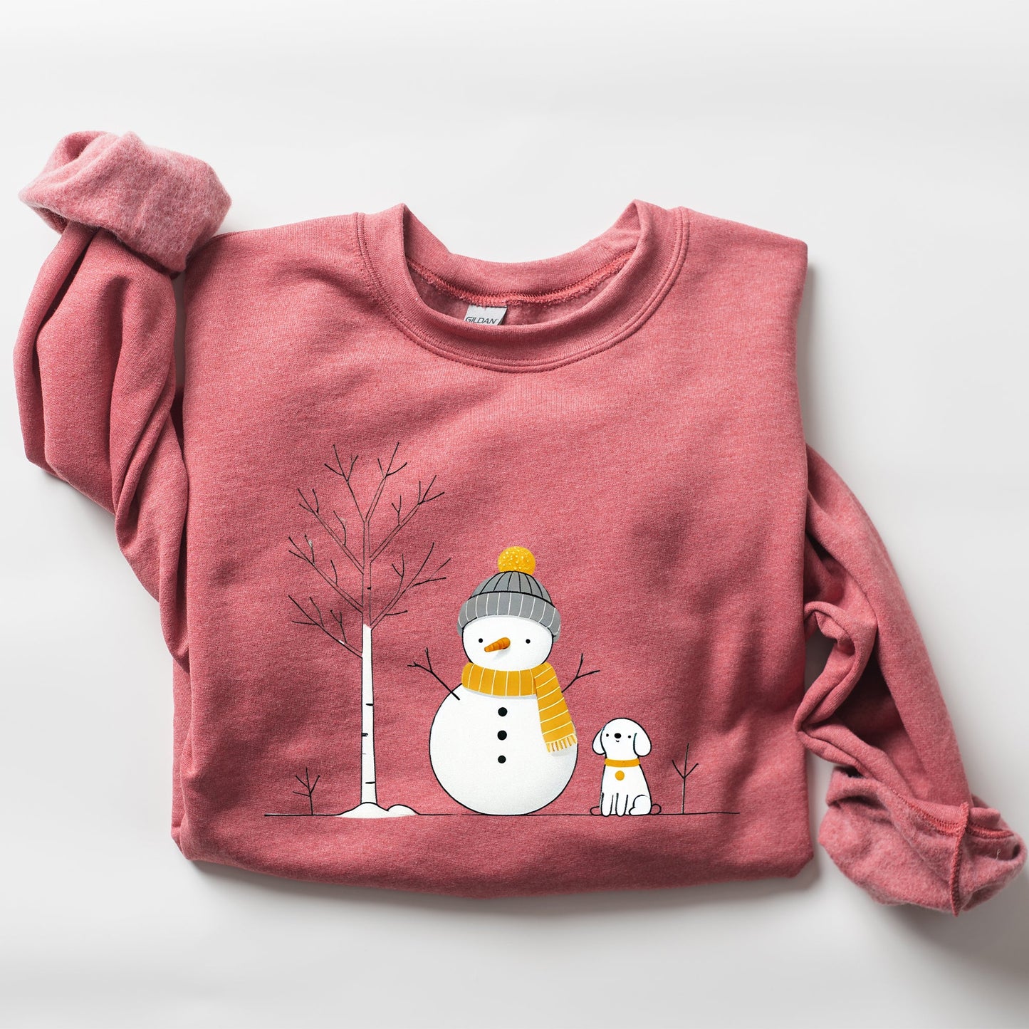 Snowman and Dog, Cute, Winter, Tree, Christmas, Snow Sweatshirt