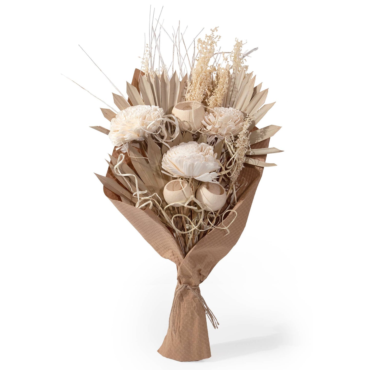 Sola Flower and Natural Palm Bouquet Neutral Coastal Dried Floral Arrangement