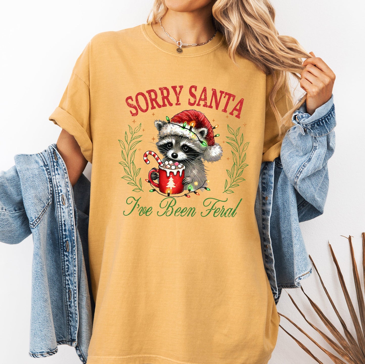 Sorry Santa, I've Been Feral, Raccoon, Hot Chocolate, Christmas, Funny, Cute, Xmas Tshirt Comfort Colors T-Shirt