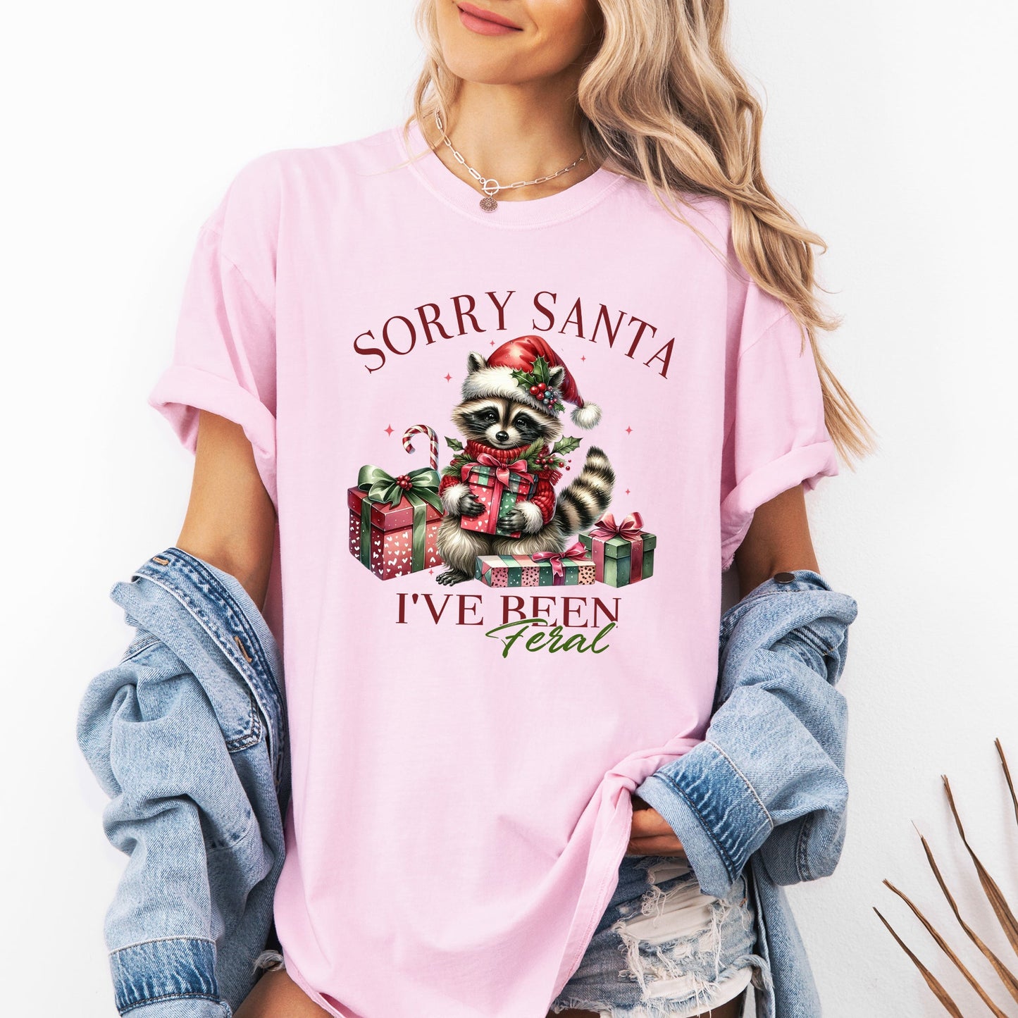 Sorry Santa, I've Been Feral, Raccoon, Presents, Christmas, Funny, Cute, Xmas Tshirt Comfort Colors T-Shirt