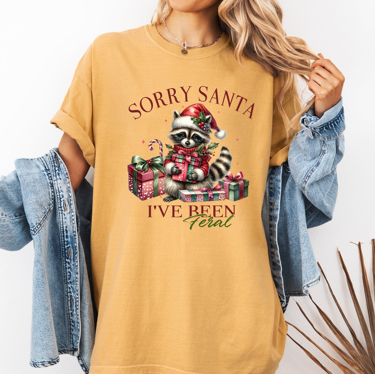 Sorry Santa, I've Been Feral, Raccoon, Presents, Christmas, Funny, Cute, Xmas Tshirt Comfort Colors T-Shirt