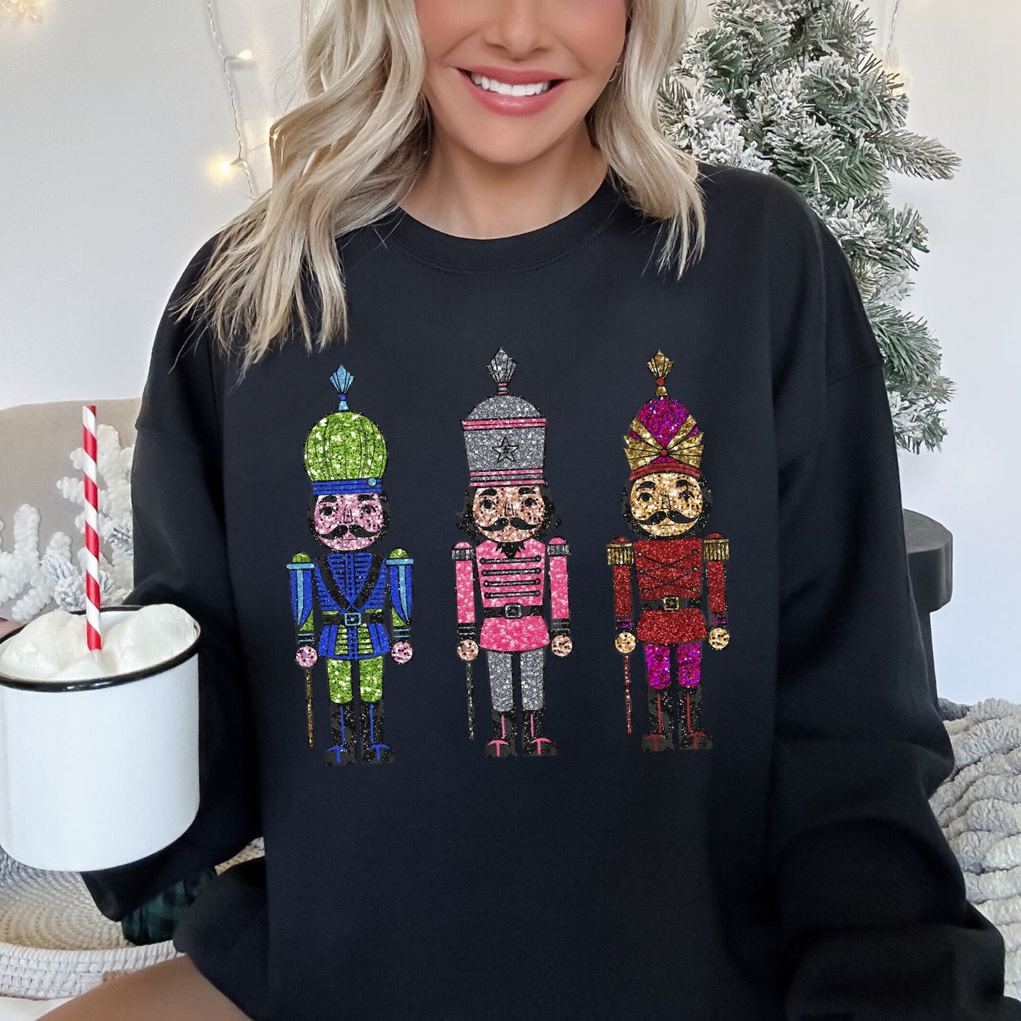 Sparkly Nutcrackers, Glitter Effect, Christmas Sweatshirt