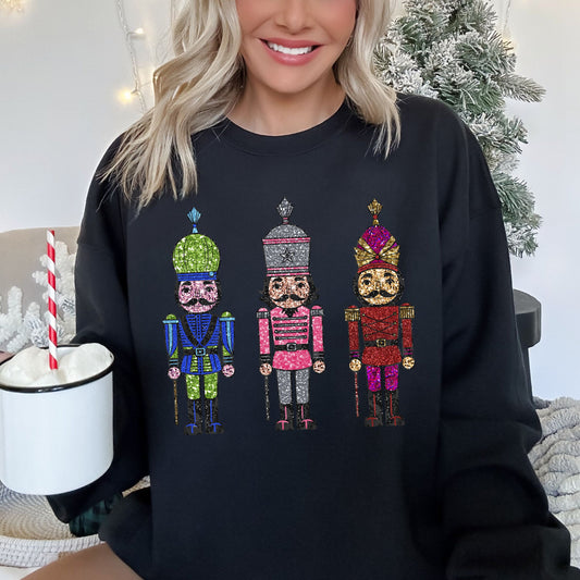 Sparkly Nutcrackers, Glitter Effect, Christmas Sweatshirt