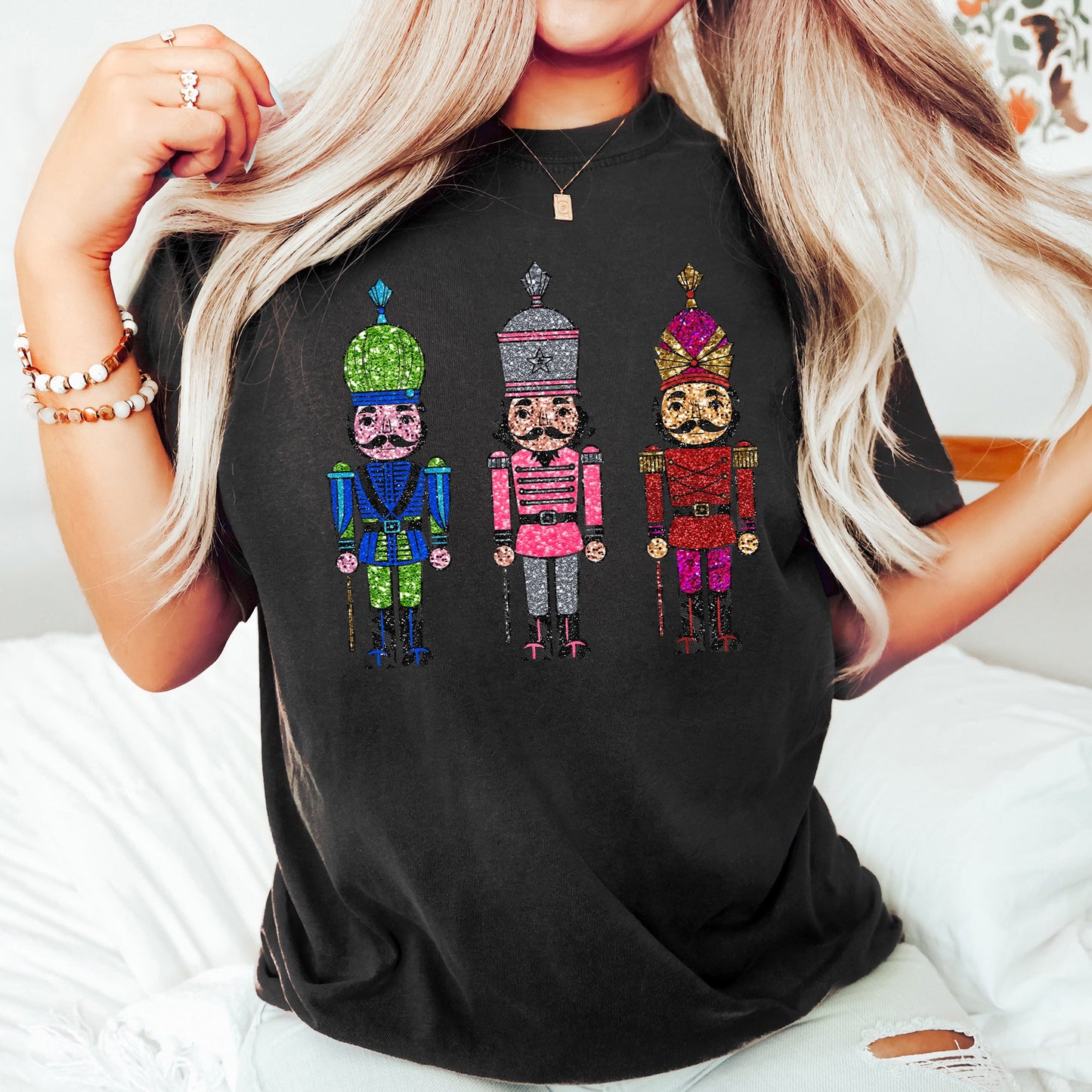 Sparkly Nutcrackers, Glitter Effect, Christmas, Comfort Colors Tshirt