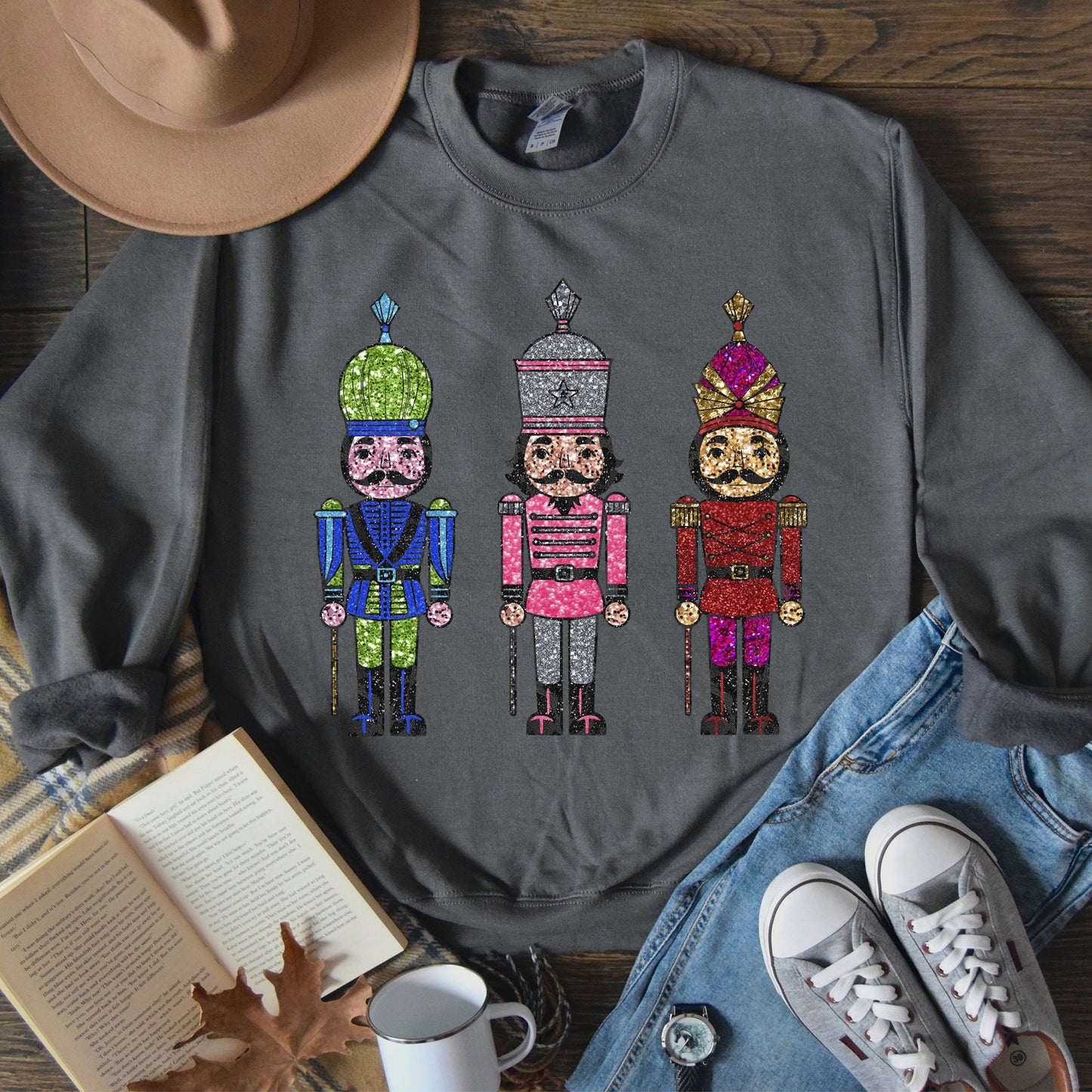Sparkly Nutcrackers, Glitter Effect, Christmas Sweatshirt