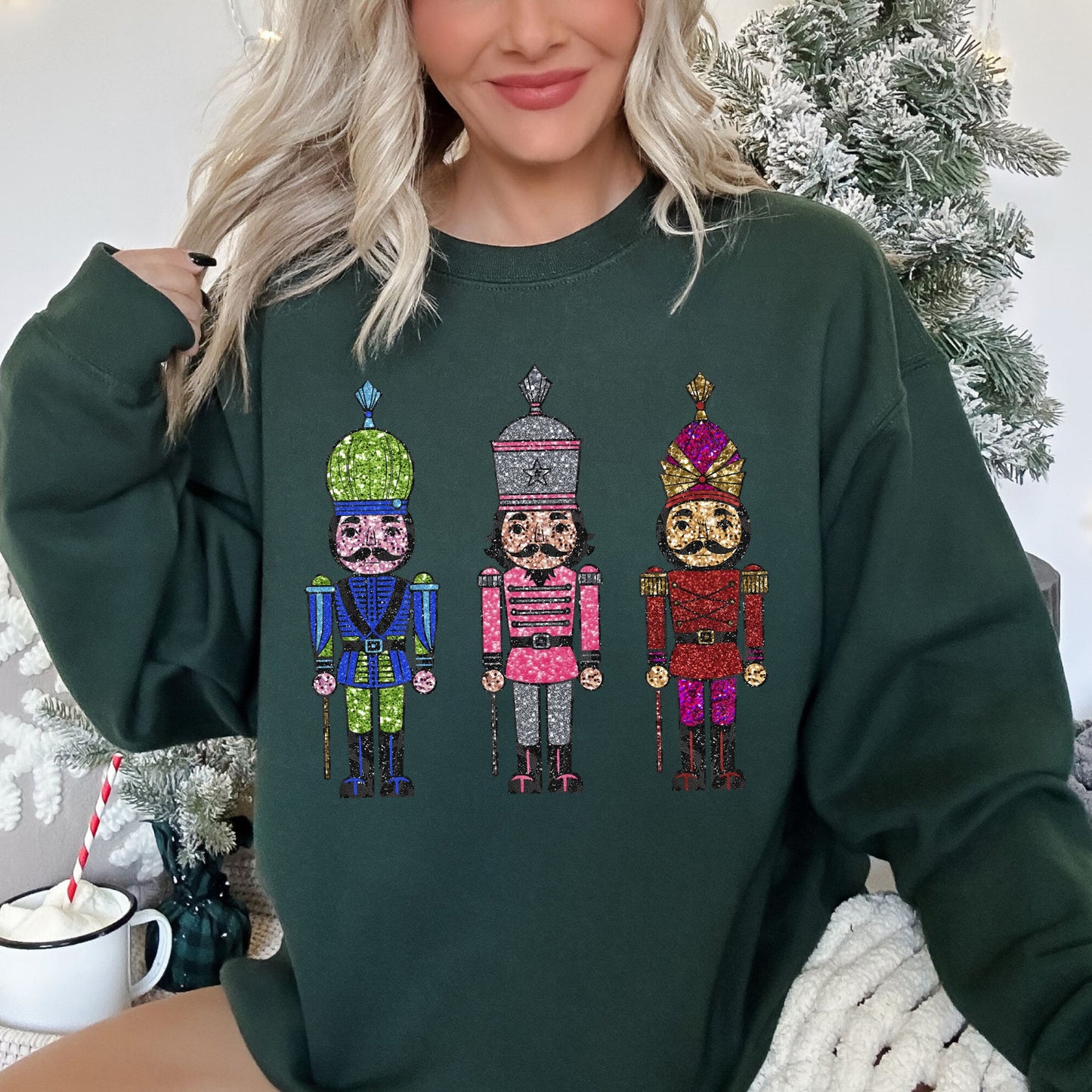 Sparkly Nutcrackers, Glitter Effect, Christmas Sweatshirt