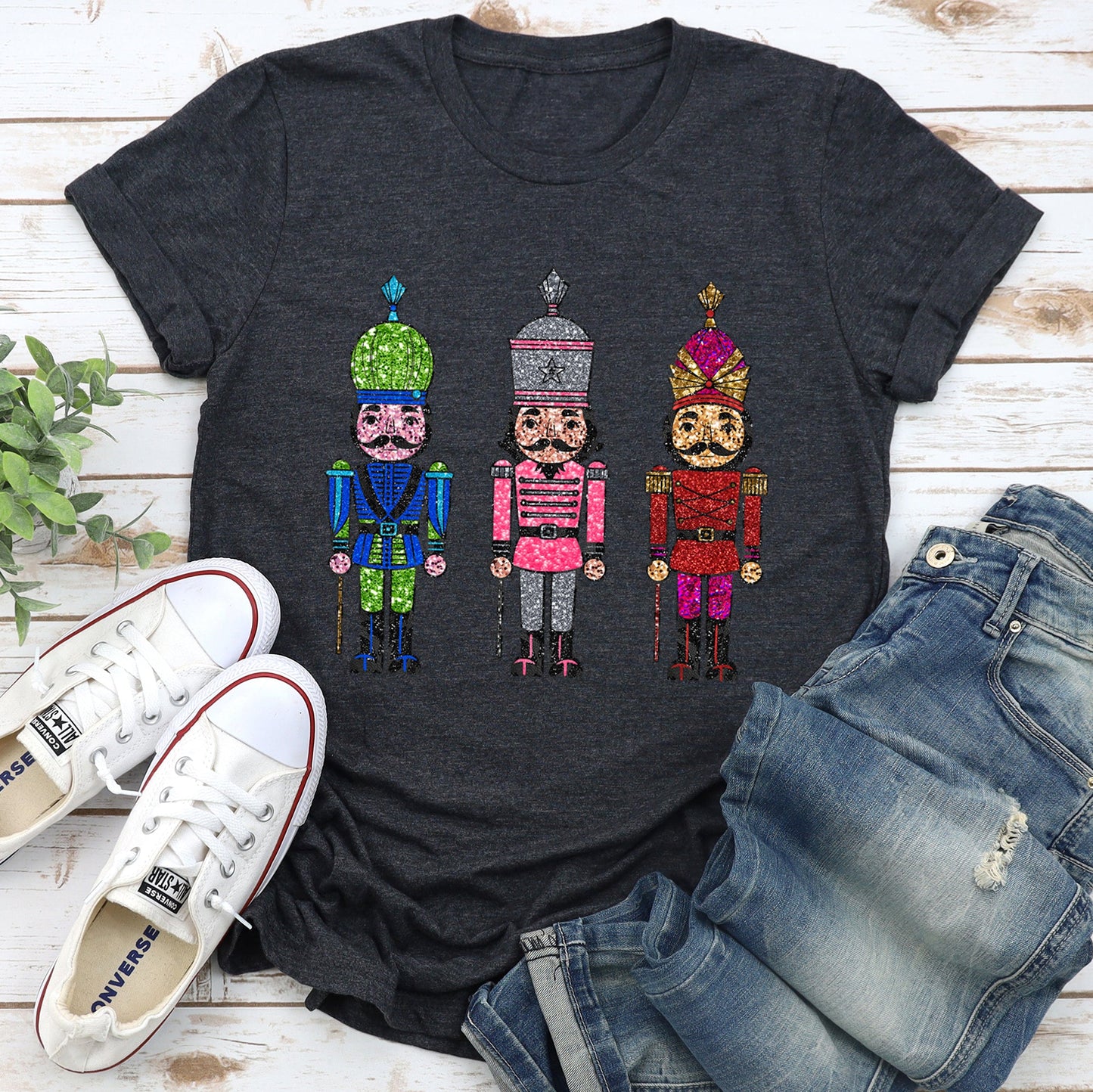 Sparkly Nutcrackers, Glitter Effect, Christmas Super Soft Tees