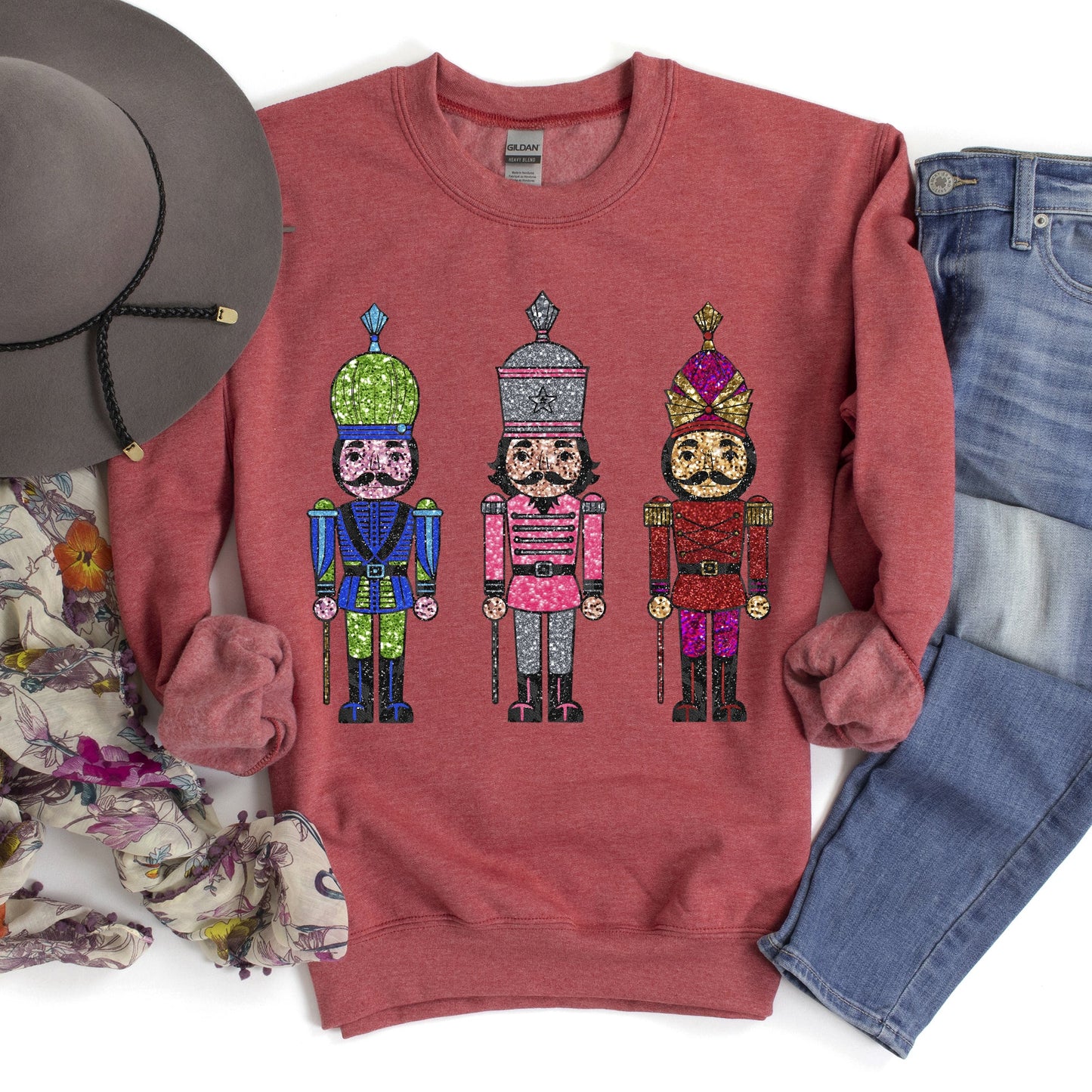 Sparkly Nutcrackers, Glitter Effect, Christmas Sweatshirt