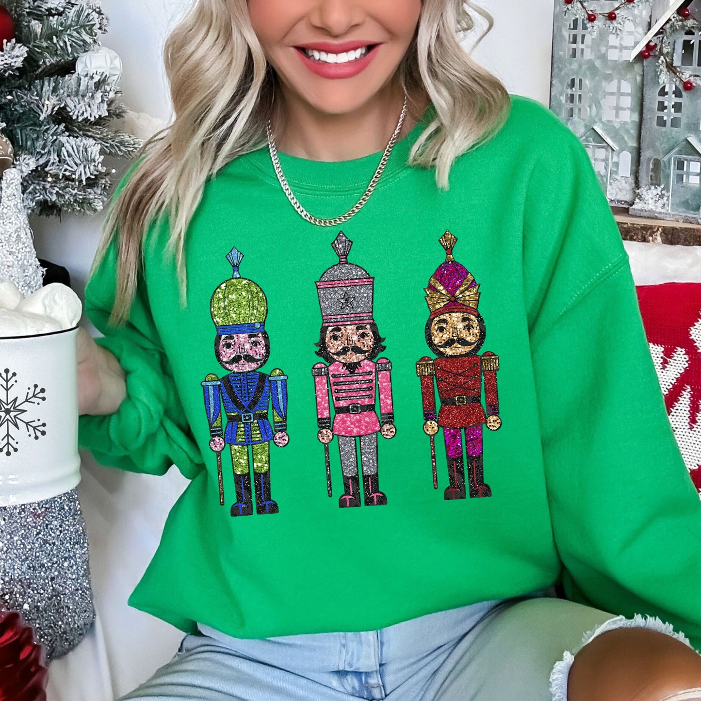 Sparkly Nutcrackers, Glitter Effect, Christmas Sweatshirt