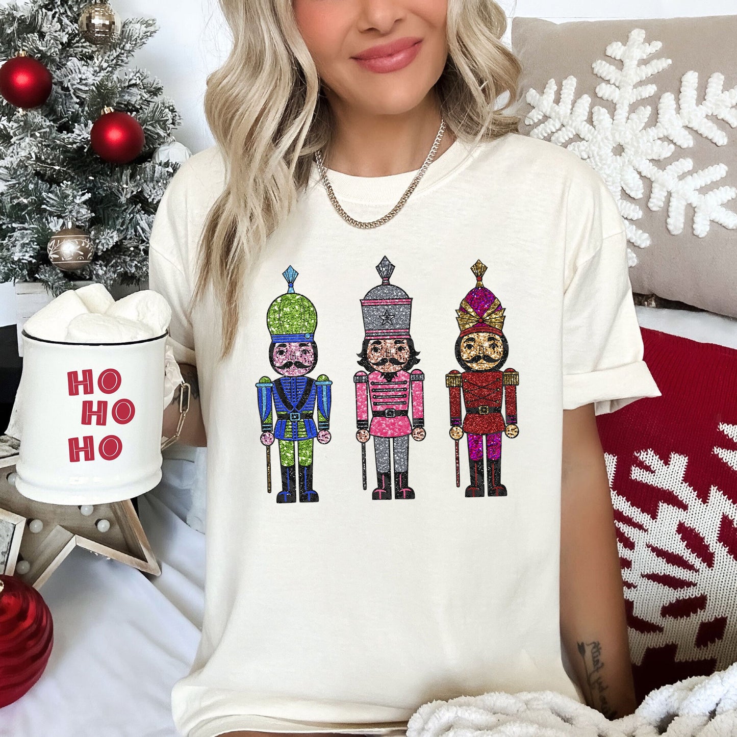 Sparkly Nutcrackers, Glitter Effect, Christmas, Comfort Colors Tshirt