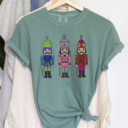 Sparkly Nutcrackers, Glitter Effect, Christmas, Comfort Colors Tshirt