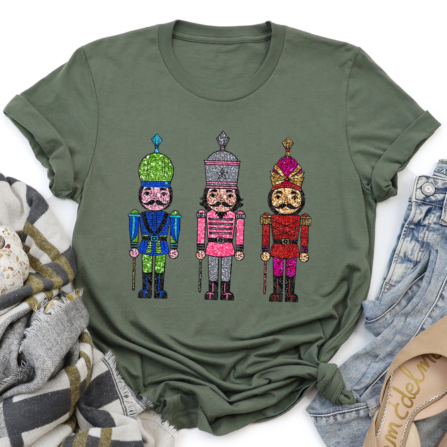 Sparkly Nutcrackers, Glitter Effect, Christmas Super Soft Tees