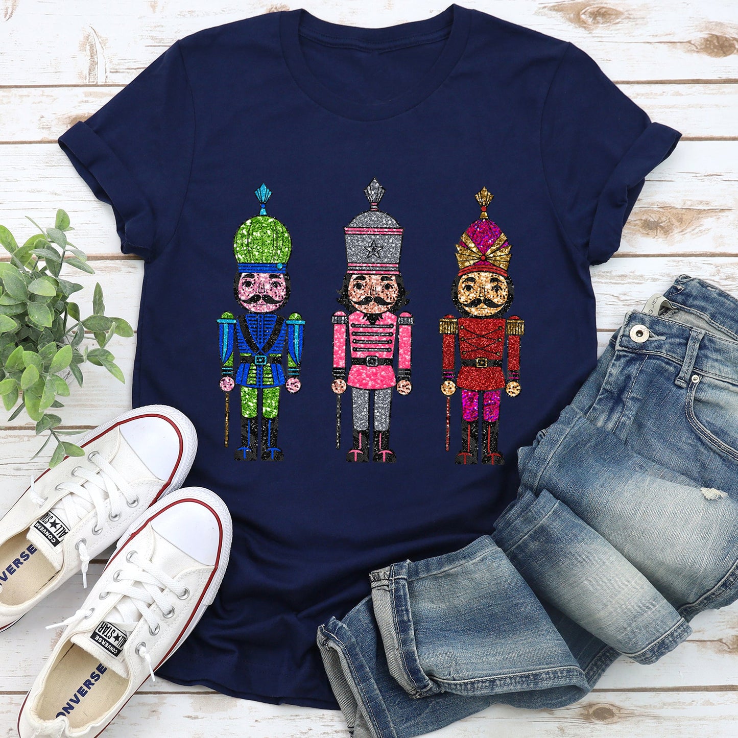 Sparkly Nutcrackers, Glitter Effect, Christmas Super Soft Tees