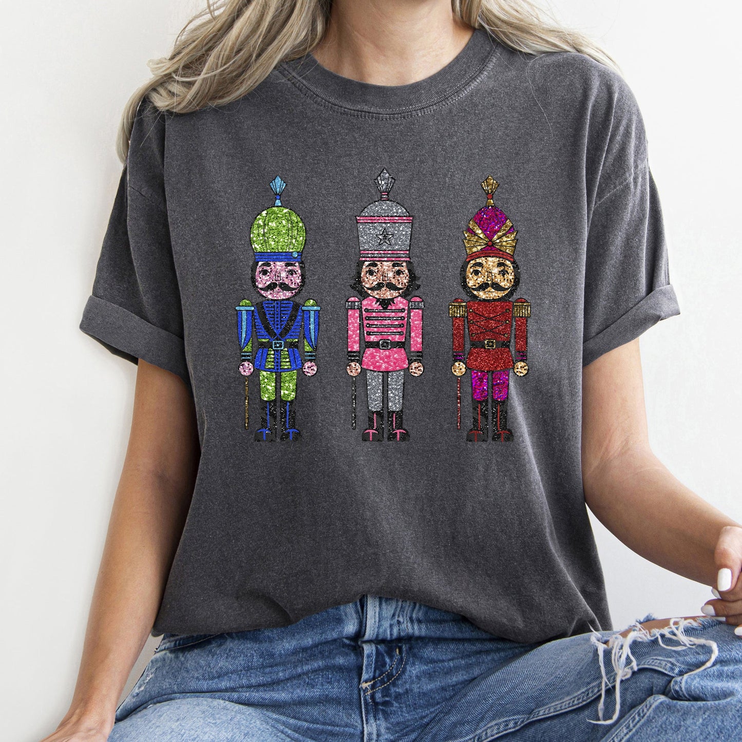 Sparkly Nutcrackers, Glitter Effect, Christmas, Comfort Colors Tshirt