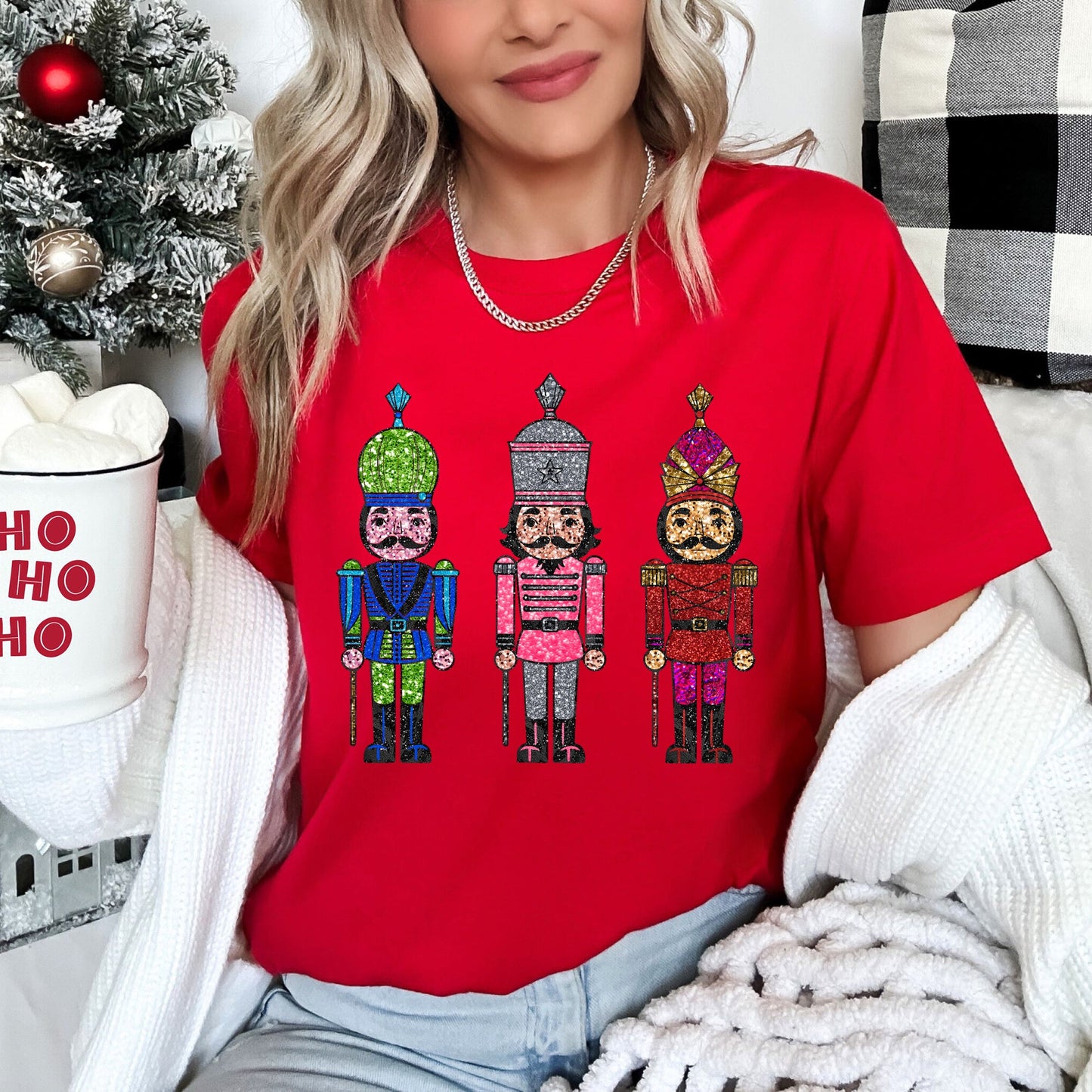 Sparkly Nutcrackers, Glitter Effect, Christmas Super Soft Tees