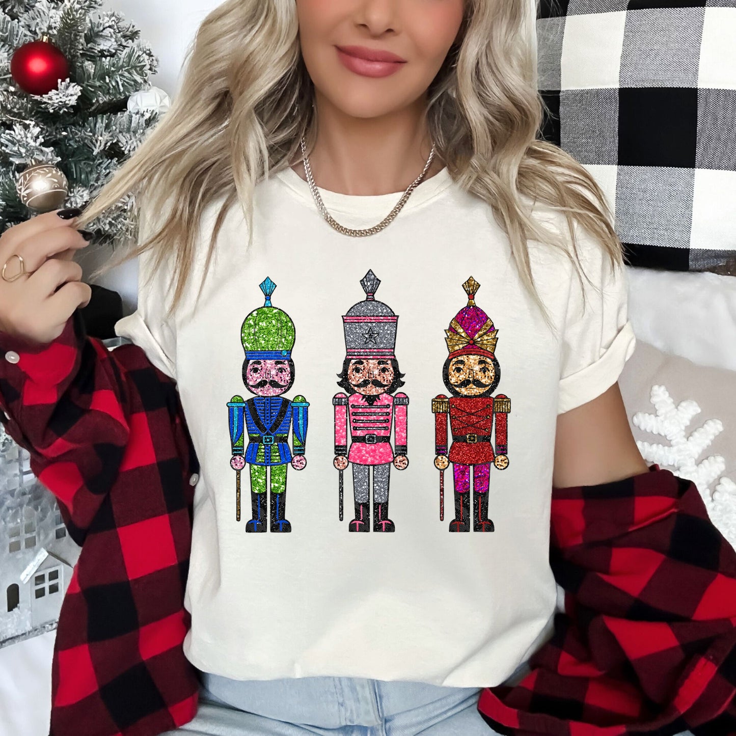Sparkly Nutcrackers, Glitter Effect, Christmas Super Soft Tees