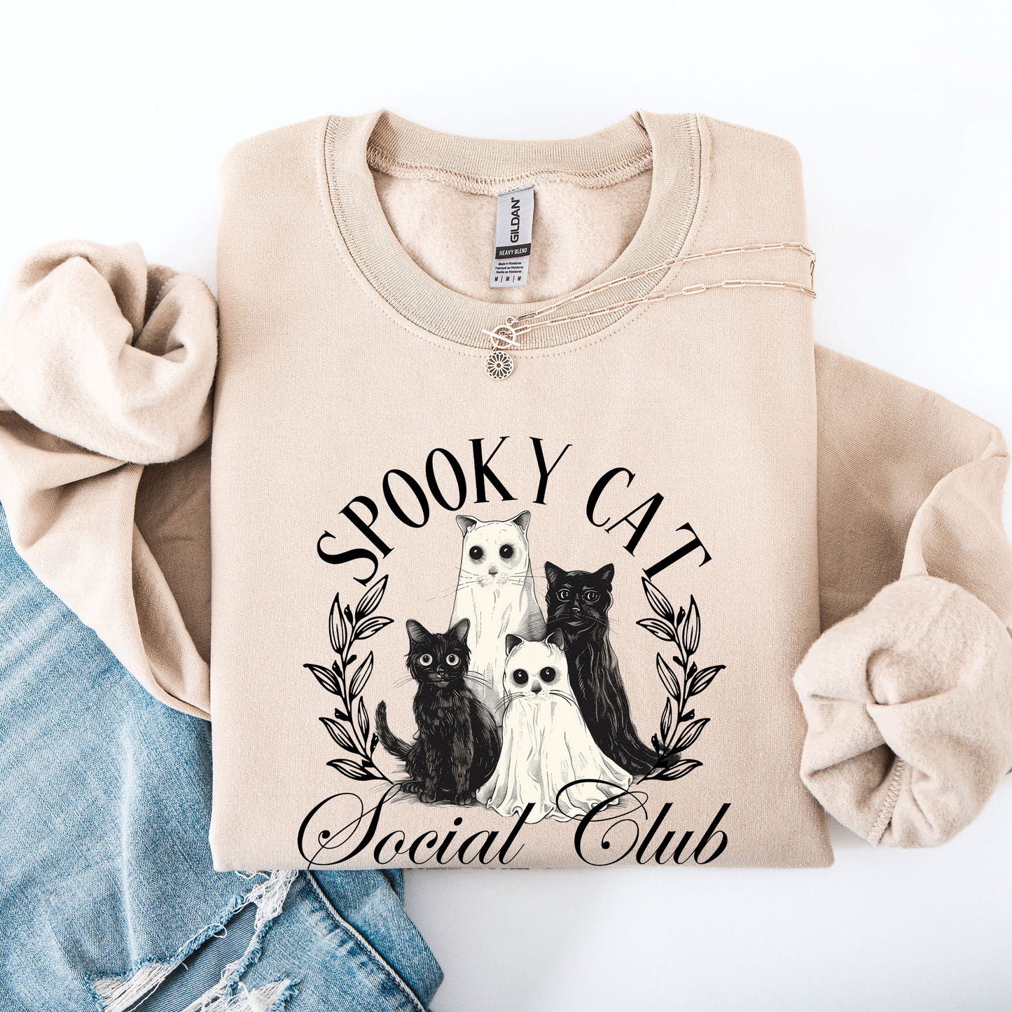 Spooky Cat Social Club, Cute, Halloween, Ghosts, Witch Sweatshirt