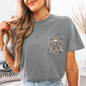 Skeleton, Peace, Checkered, Halloween, Pocket, Comfort Colors Pocket T-Shirt