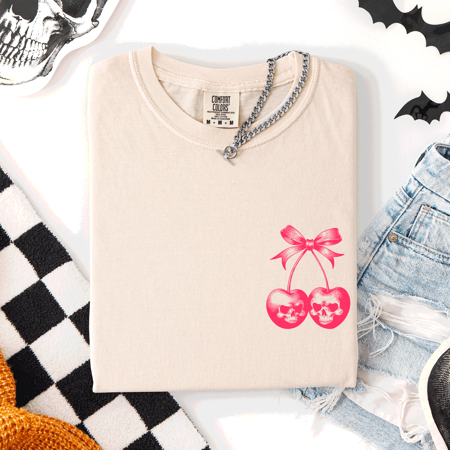Spooky Skull Cherries, Coquette, Halloween, Skeleton, Comfort Colors T-Shirt