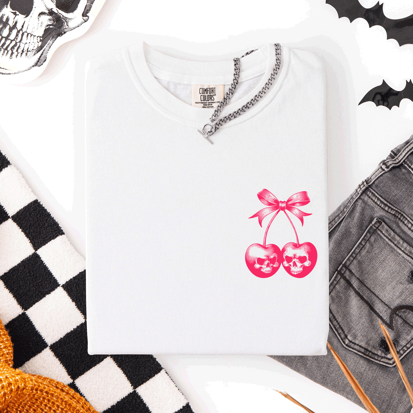 Spooky Skull Cherries, Coquette, Halloween, Skeleton, Comfort Colors T-Shirt
