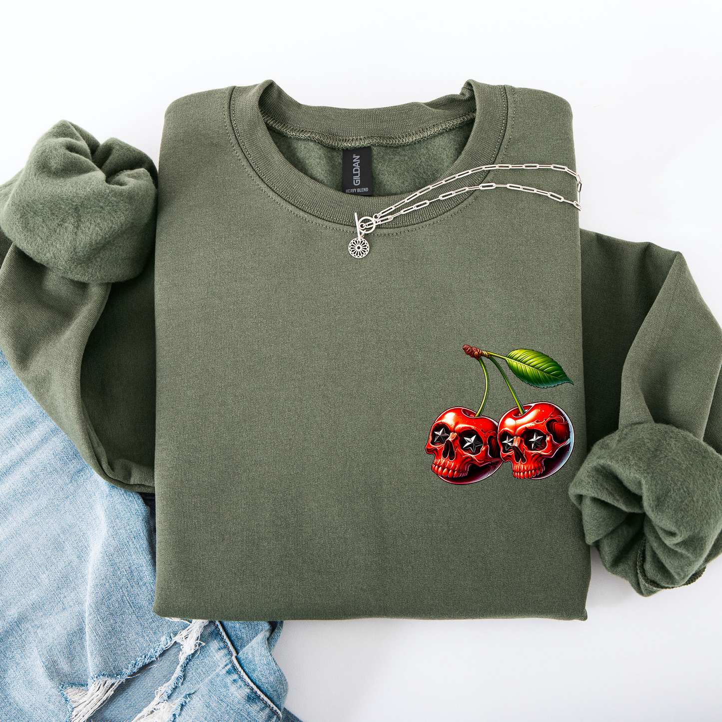 Spooky Skull Cherries, Halloween, Skeleton, Stars Sweatshirt