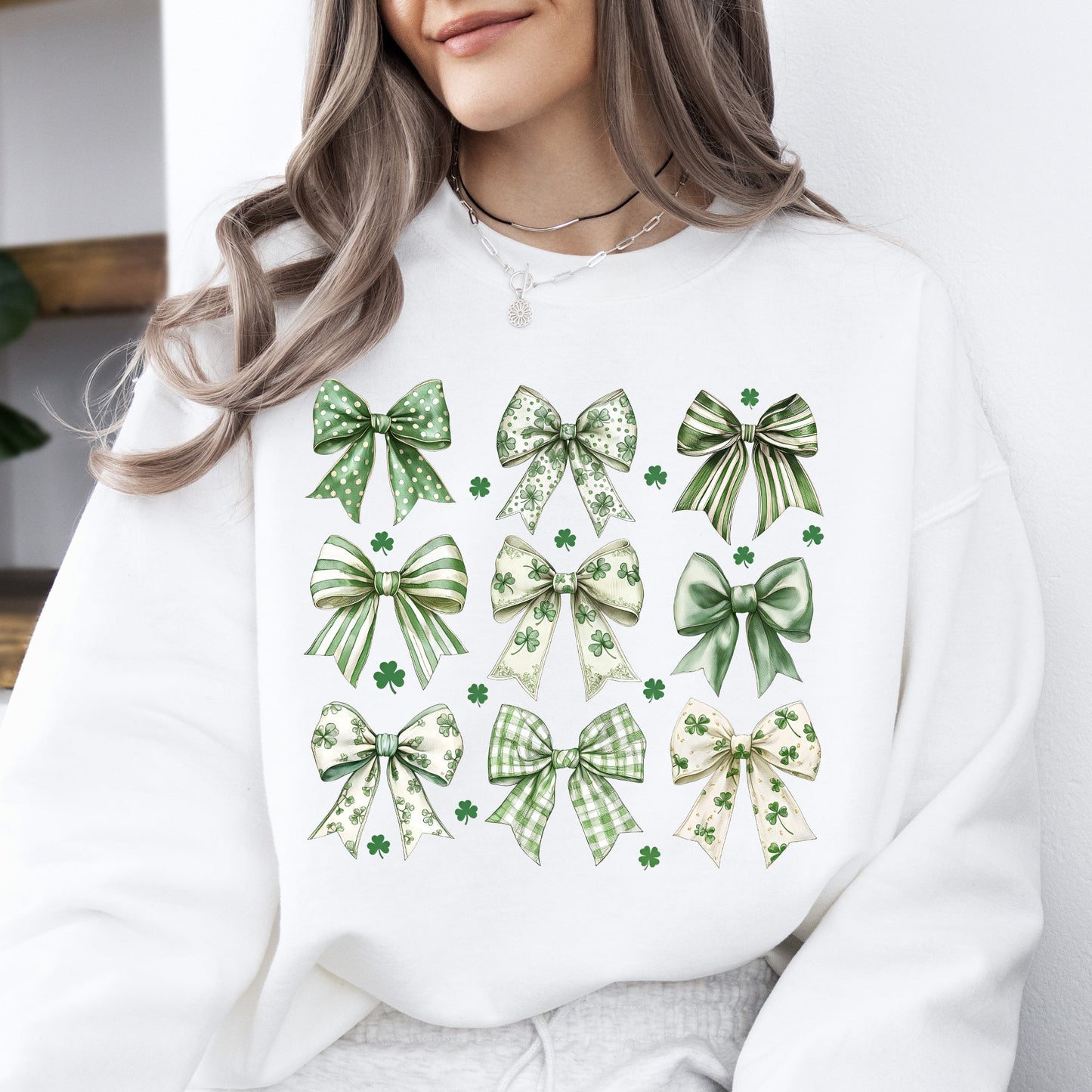 St Patrick's Coquette Bows, Ribbons, St Patrick's Day, Shamrock, Clover, Lucky, Leprechaun Sweatshirt