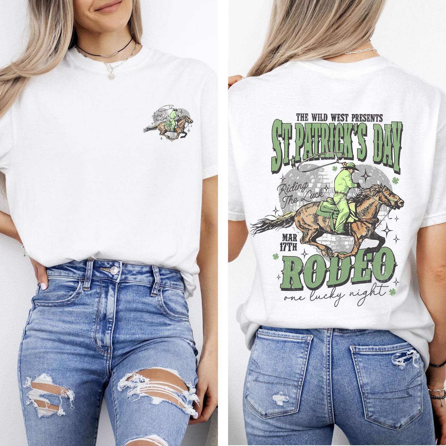 St Patrick's Day Rodeo, Cowboy, St Patrick's Day, Shamrock, Clover, Lucky, Leprechaun Tshirt Comfort Colors T-Shirt