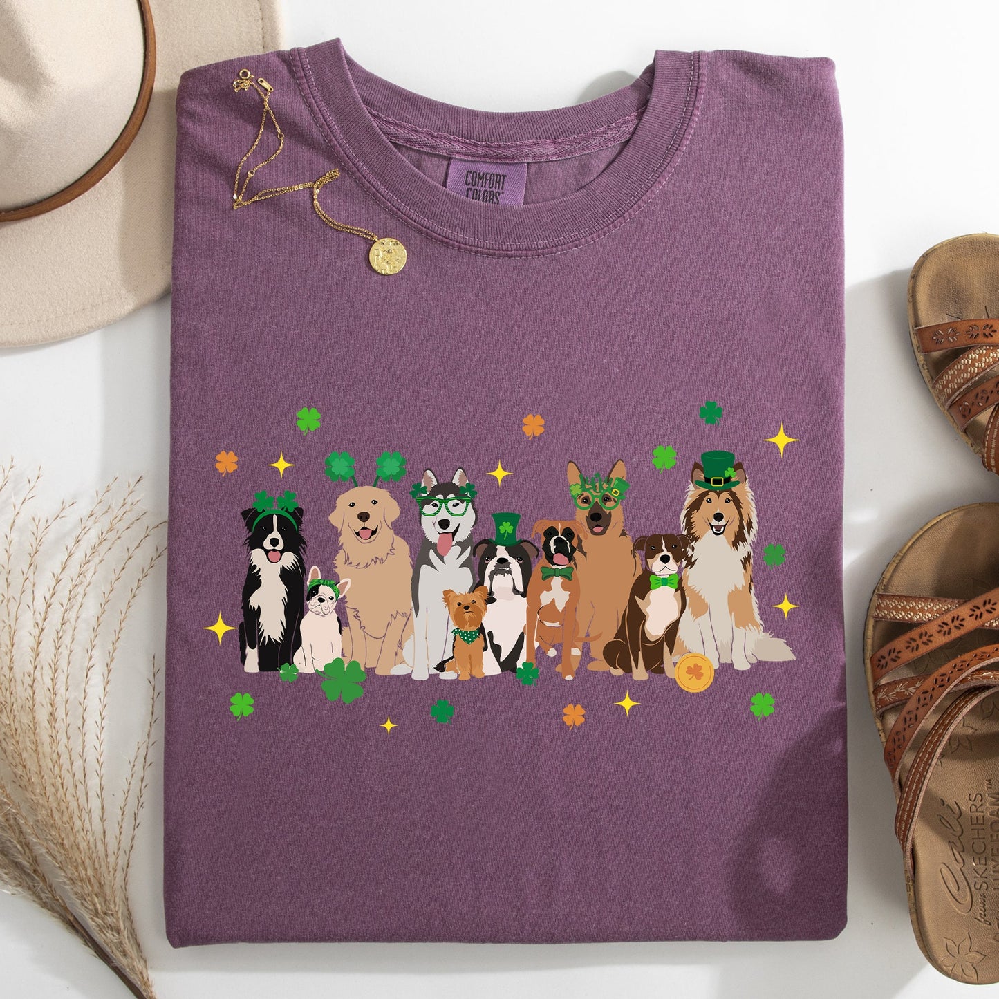 St Patrick's Dogs, Cute, St Patrick's Day, Shamrock, Clover, Lucky, Leprechaun Tshirt Comfort Colors T-Shirt
