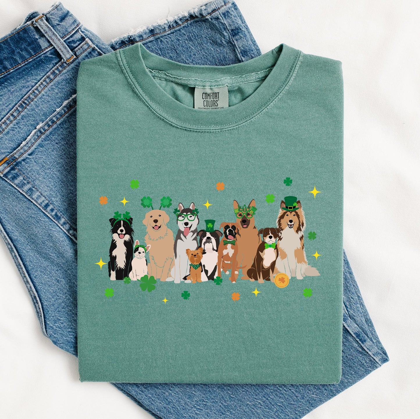 St Patrick's Dogs, Cute, St Patrick's Day, Shamrock, Clover, Lucky, Leprechaun Tshirt Comfort Colors T-Shirt
