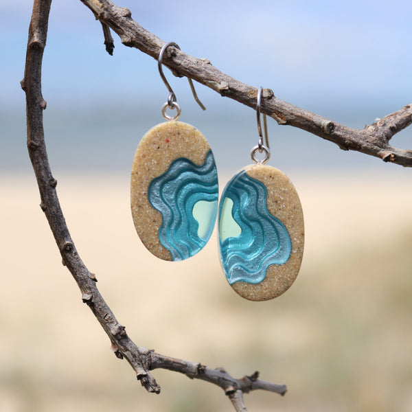 Littoral Oval Earrings – Aqua & Ultramarine Resin Coastal Drops
