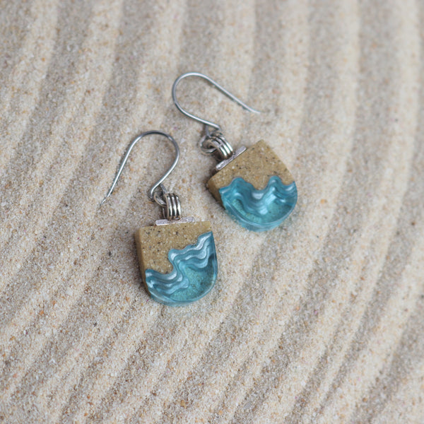 Shoreline Earrings – Aqua & Ultramarine Resin U-Shaped Drops