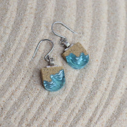 Shoreline Earrings – Aqua & Ultramarine Resin U-Shaped Drops