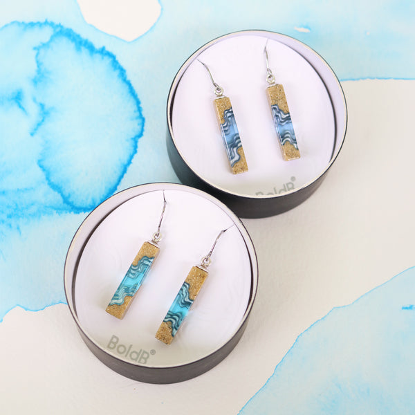 Strait Earrings – Aqua & Ultramarine Resin Rectangle Drops