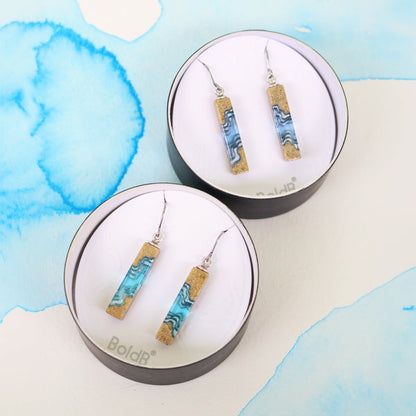 Strait Earrings – Aqua & Ultramarine Resin Rectangle Drops