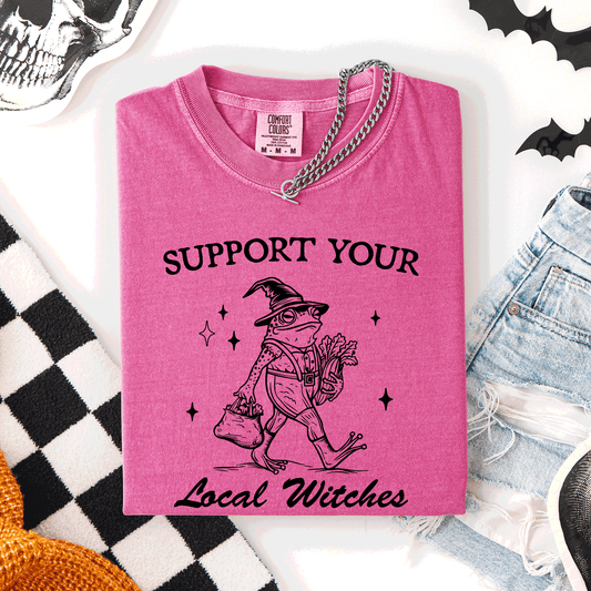 Support Your Local Witches, Frog, Halloween, Witch, Comfort Colors T-Shirt