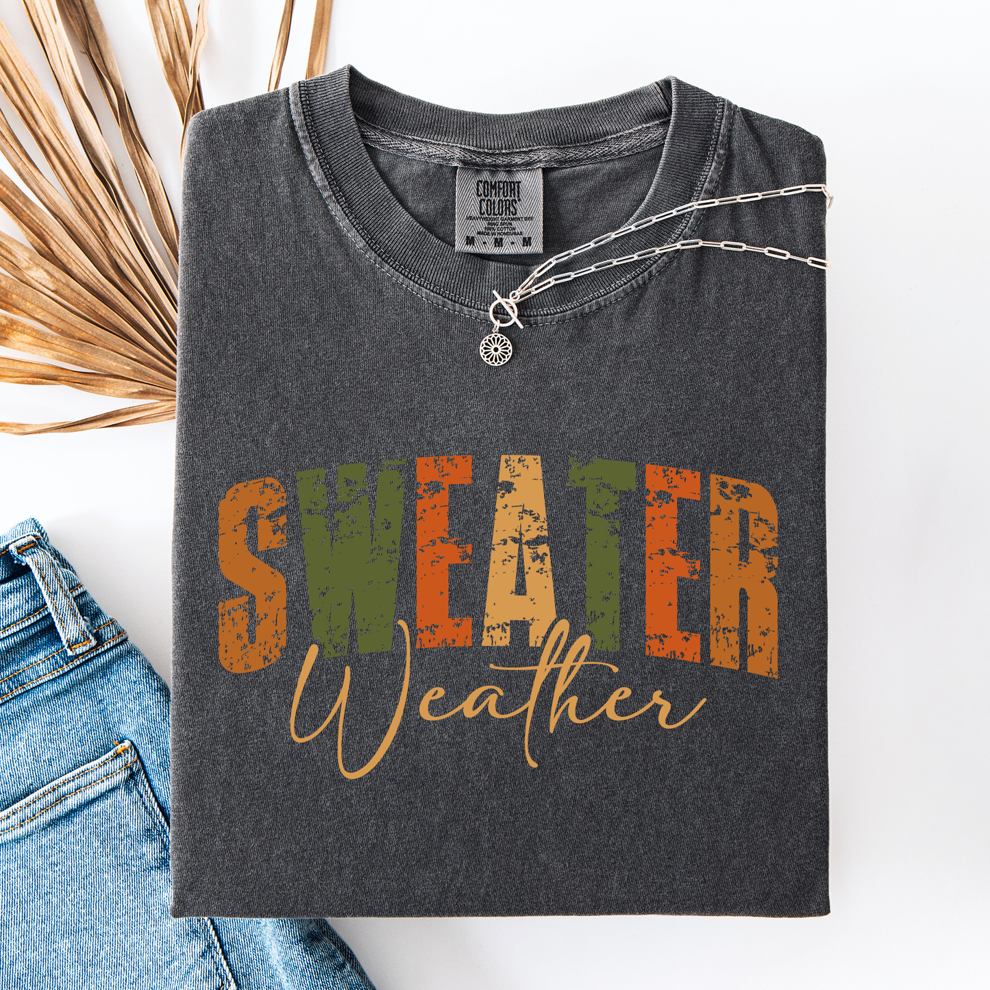 Sweater Weather, Fall, Retro Varsity, Autumn, Pumpkin, Comfort Colors T-Shirt