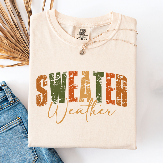 Sweater Weather, Fall, Retro Varsity, Autumn, Pumpkin, Comfort Colors T-Shirt