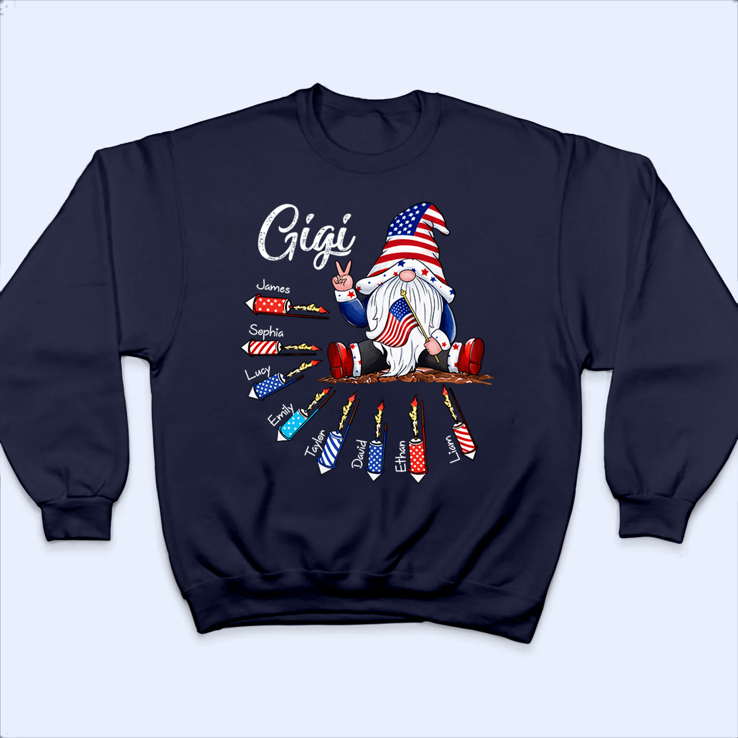 Fourth 4th Of July Gnome Grandma's Firecrackers - Personalized Custom Kids Names T Shirt - Independence Day, Birthday, Loving, Funny Gift for Patriotic Grandma/Nana/Mimi, Mom, Wife, Grandparent