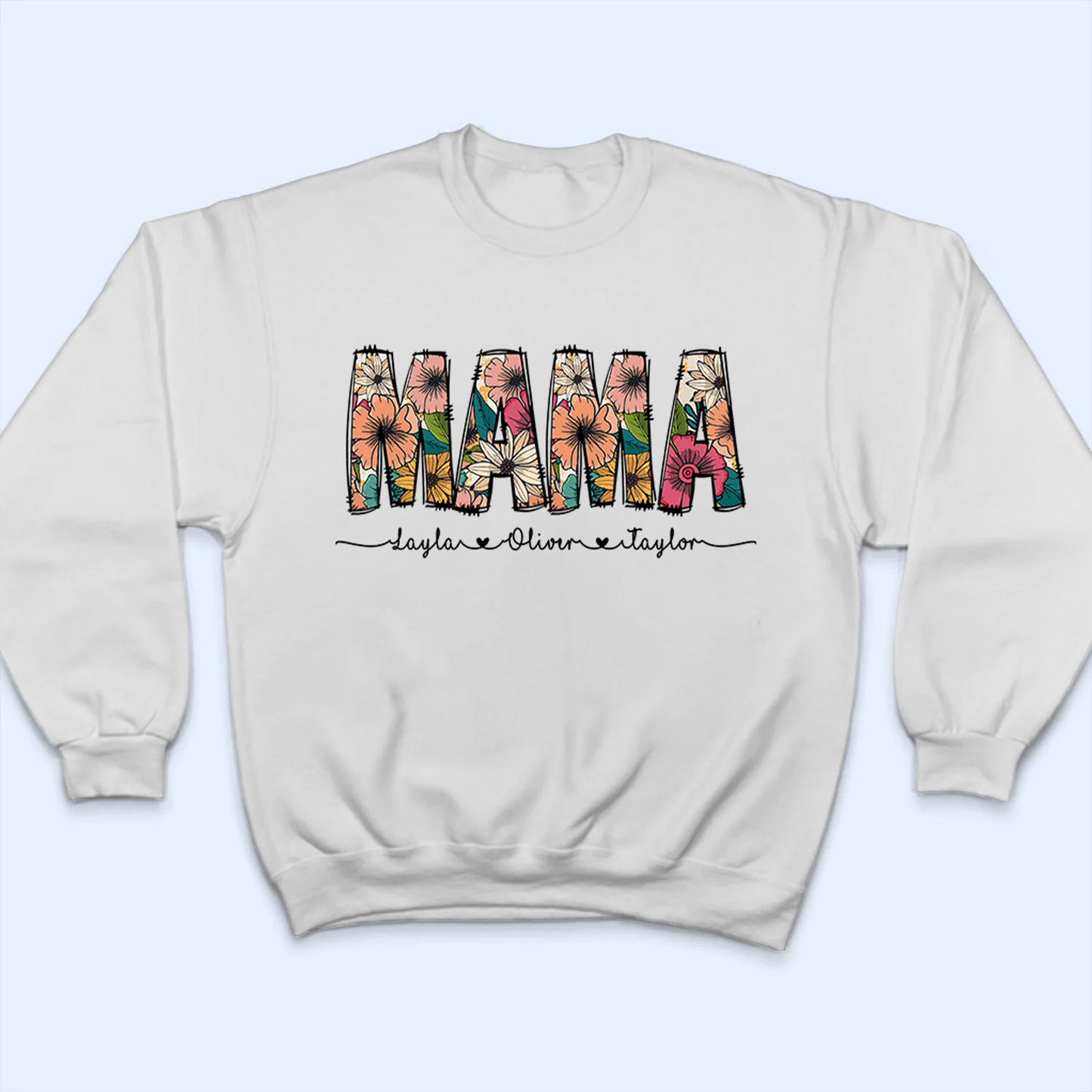 Floral Mama Custom Kid's Names with Sweet Hearts - Personalized Custom T Shirt - Mother's Day, BirthdayGift for Mom, Mama