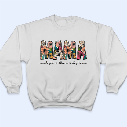 Floral Mama Custom Kid's Names with Sweet Hearts - Personalized Custom T Shirt - Mother's Day, BirthdayGift for Mom, Mama