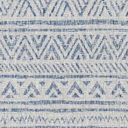 2 ft. x 3 ft. Blue Grey Chevron Coastal Boho Style Indoor Outdoor Area Rug