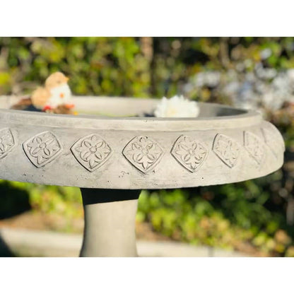 Lightweight Weathered Concrete Fiberglass Stone Birdbath - 22-inch Diameter
