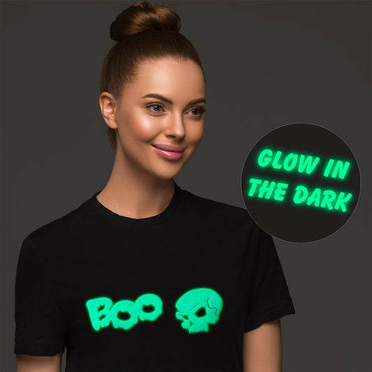 Skull Boo Glow in the Dark Puff Halloween Tee Shirt